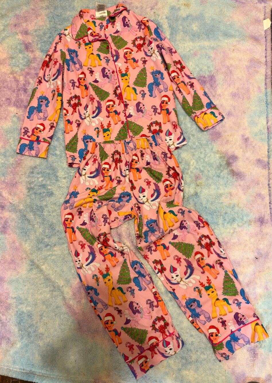 My Little Pony Girls' Christmas Holiday Flannel Button-Up Pajama Set